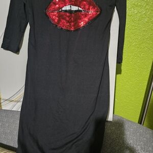 Urban Rose Black Dress with Red Sequin Design